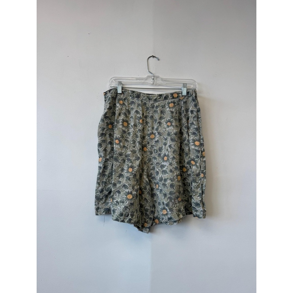 Vintage GAP Shorts Green Floral‎ 100% Linen Side Zip High Rise Daisy Print 90s